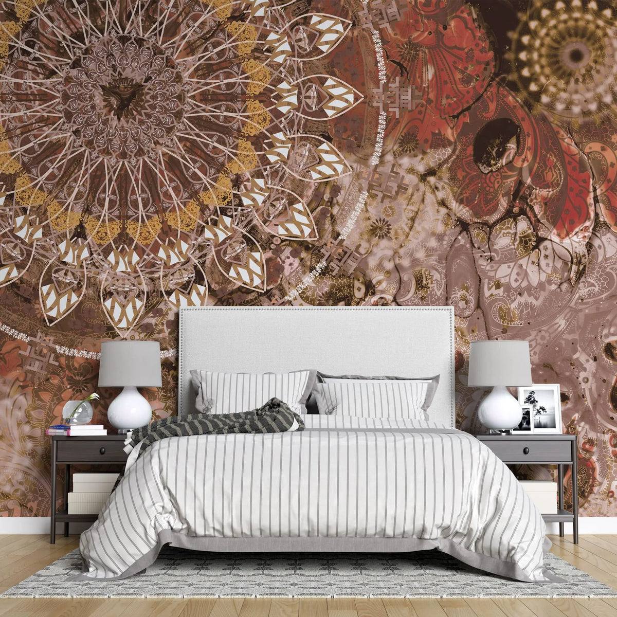 Tapet personalizat bohemian cu mandala in nuante pamantii earthy mandala