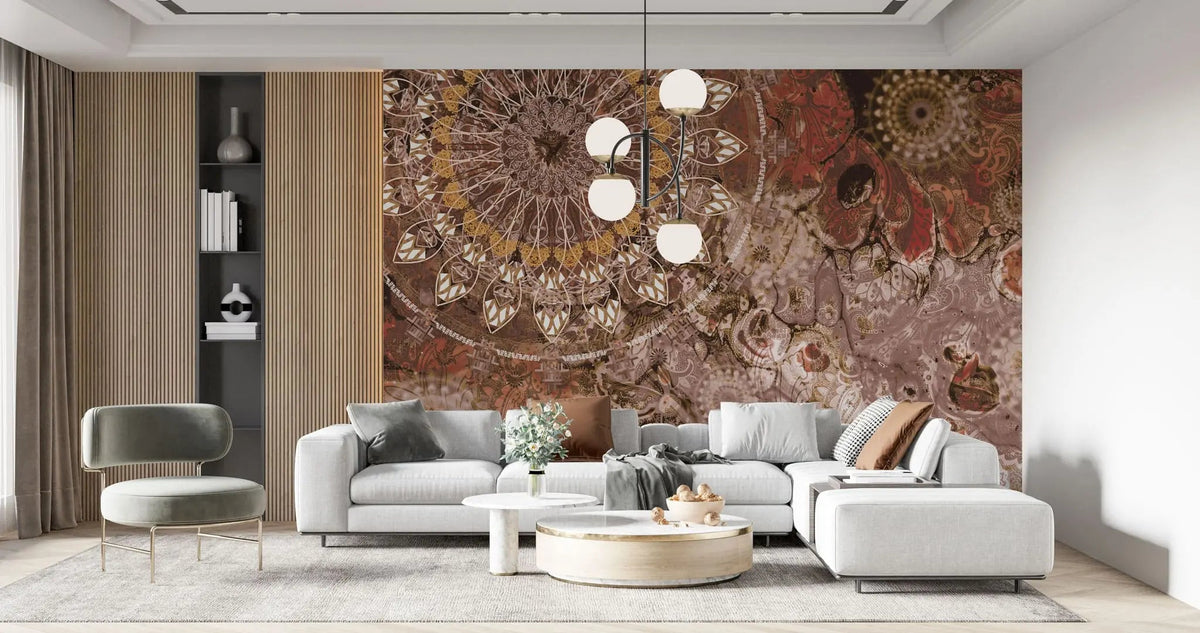 Tapet personalizat bohemian cu mandala in nuante pamantii earthy mandala