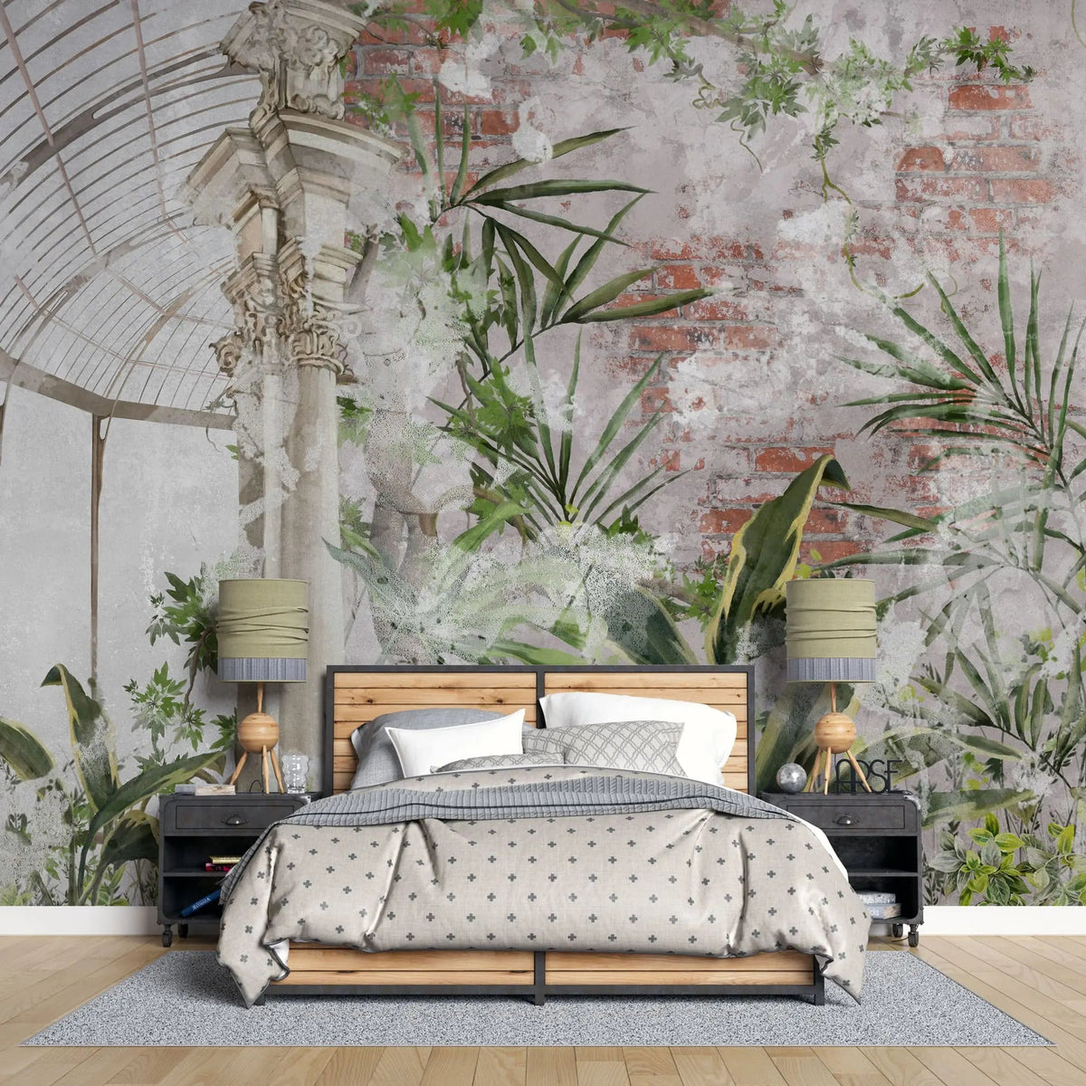 Tapet personalizat bohemian cu sera vintage cu plante verzi green house