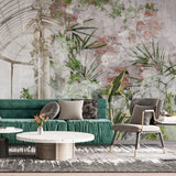 Tapet personalizat bohemian cu sera vintage cu plante verzi green house