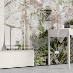 Tapet personalizat bohemian cu sera vintage cu plante verzi green house