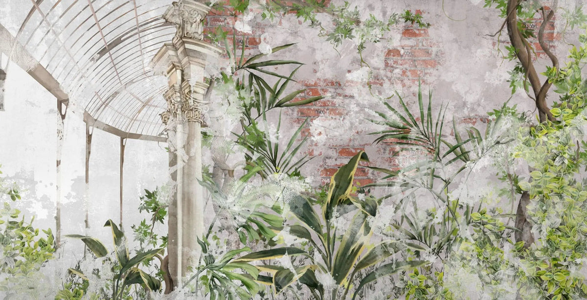 Tapet personalizat bohemian cu sera vintage cu plante verzi green house