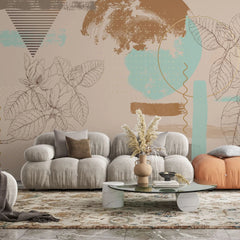 Tapet personalizat bohemian cu elemente boho in nuante caramizii si turcoaz brown tale design