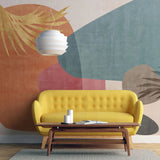 Tapet personalizat bohemian cu elemente boho in nuante oranj si albastru cu frunze aurii abstract boho orange