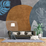 Tapet personalizat bohemian cu elemente boho in nuante de gri albastru si caramiziu cu frunze de monstera turcoaz turqoise monstera