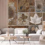 Tapet personalizat bohemian cu colaj de elemente in stil bohemian in nuante aramii boho brass collage