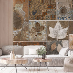 Tapet personalizat bohemian cu colaj de elemente in stil bohemian in nuante aramii boho brass collage