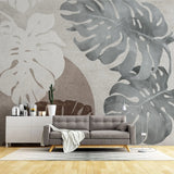 Tapet personalizat bohemian cu frunze de monstera intr un design minimalist minimalist monstera