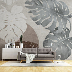 Tapet personalizat bohemian cu frunze de monstera intr un design minimalist minimalist monstera