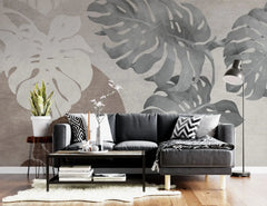 Tapet personalizat bohemian cu frunze de monstera intr un design minimalist minimalist monstera
