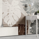 Tapet personalizat bohemian cu frunze de monstera intr un design minimalist minimalist monstera