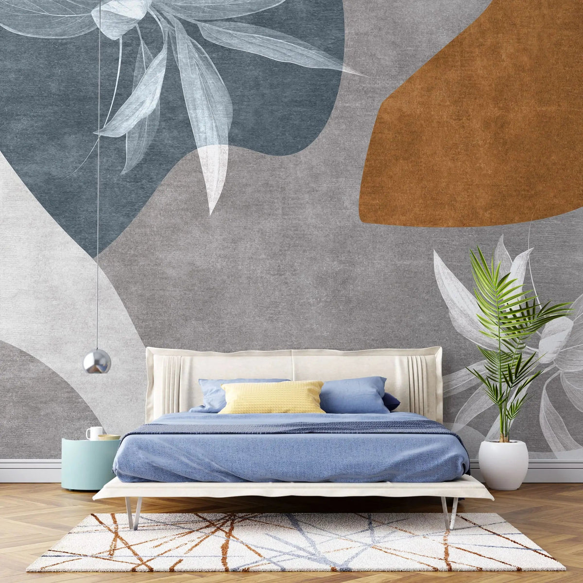 Tapet personalizat bohemian cu elemente abstracte in stil boho in nuante de gri si caramiziu bohemian grey
