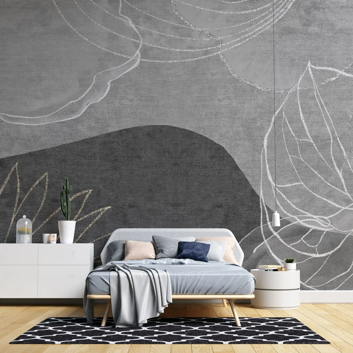 Tapet personalizat bohemian cu elemente desenate cu creta pe fundal gri chalk art