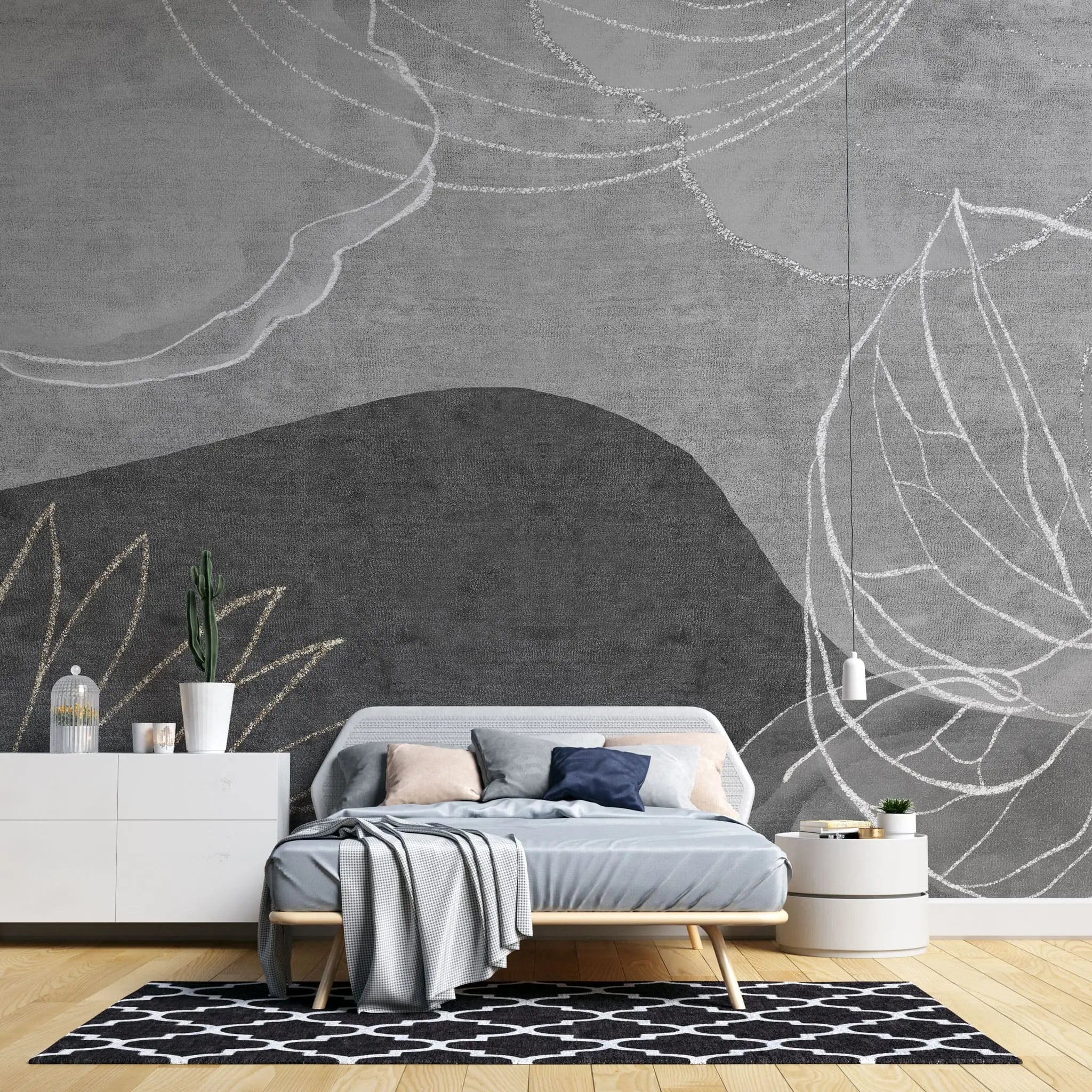 Tapet personalizat bohemian cu elemente desenate cu creta pe fundal gri chalk art