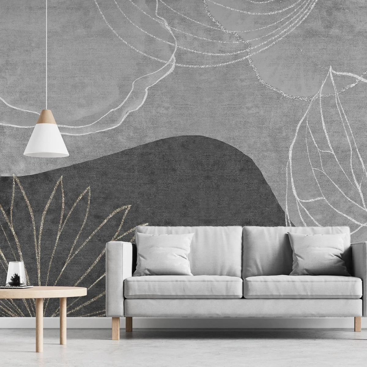 Tapet personalizat bohemian cu elemente desenate cu creta pe fundal gri chalk art