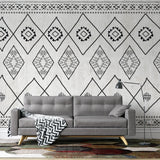 Tapet personalizat bohemian cu elemente in stil aztec in alb negru black&white aztec