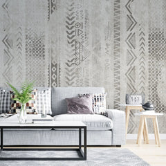 Tapet personalizat bohemian cu elemente tribale in nuante de gri grey tribal