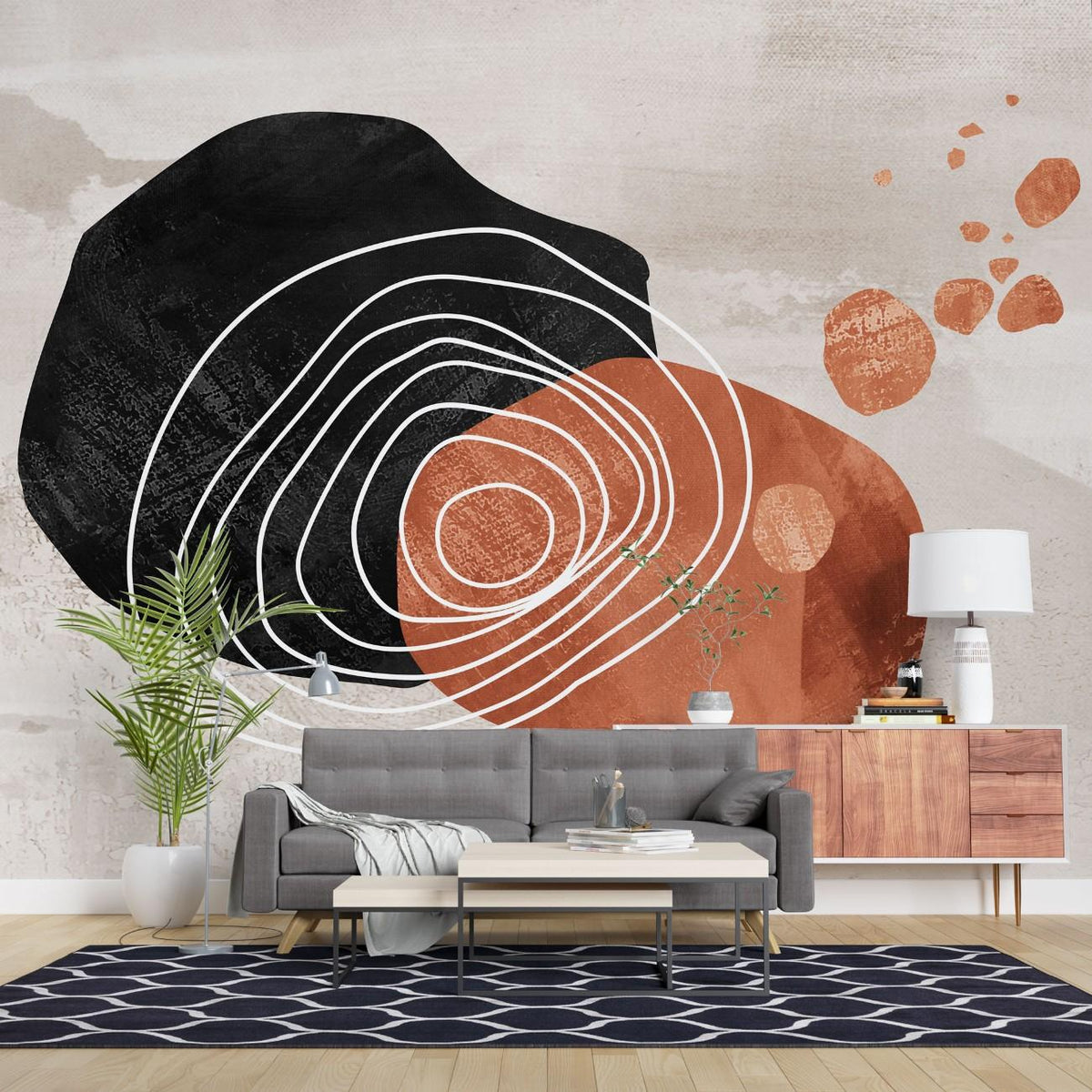 Tapet personalizat bohemian padure salbatica linii artistice fluide spirit liber frumusete simpla natura wildwood lineart