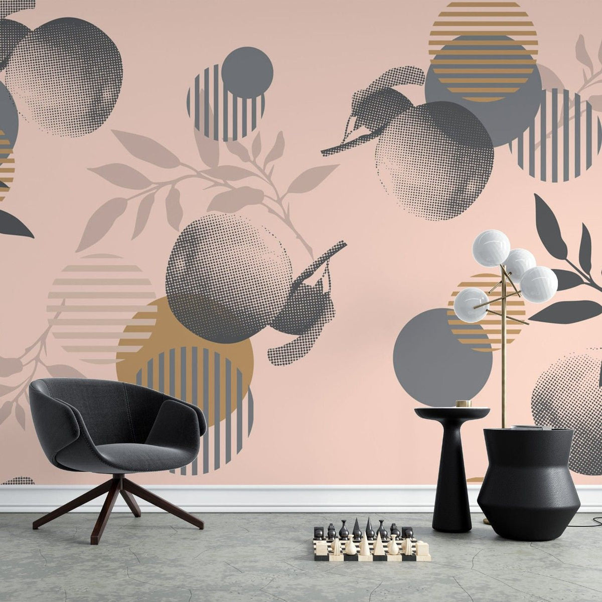 Tapet personalizat bohemian nuante delicate piersica atmosfera calda primitoare blandete optimism decor peachy
