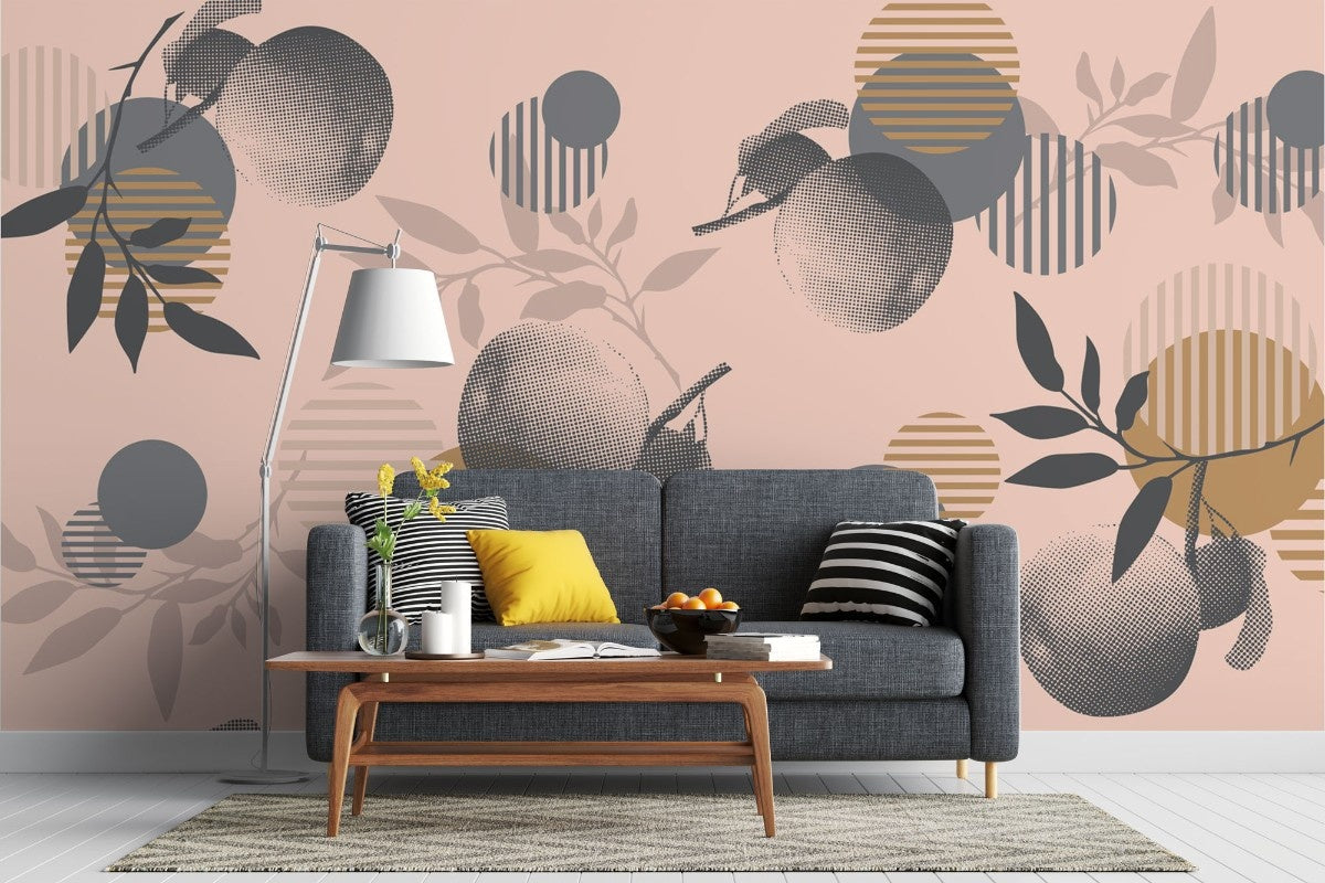 Tapet personalizat bohemian nuante delicate piersica atmosfera calda primitoare blandete optimism decor peachy