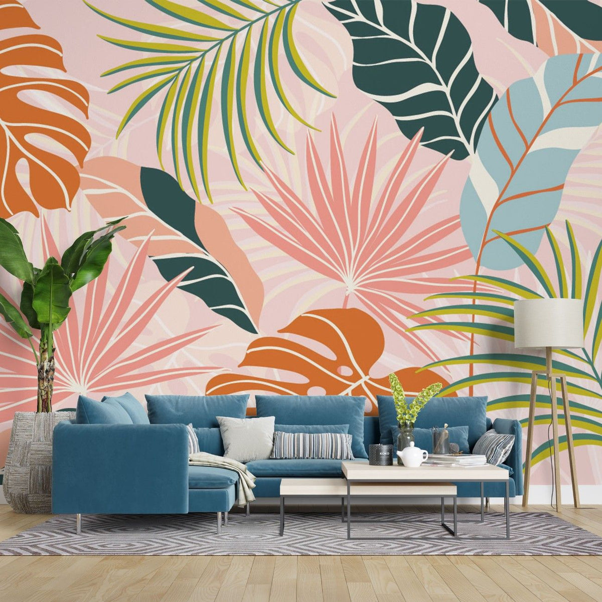 Tapet personalizat bohemian vis tropical luxuriant frunze exotice flori vii evadare relaxanta culoare tropical monstera