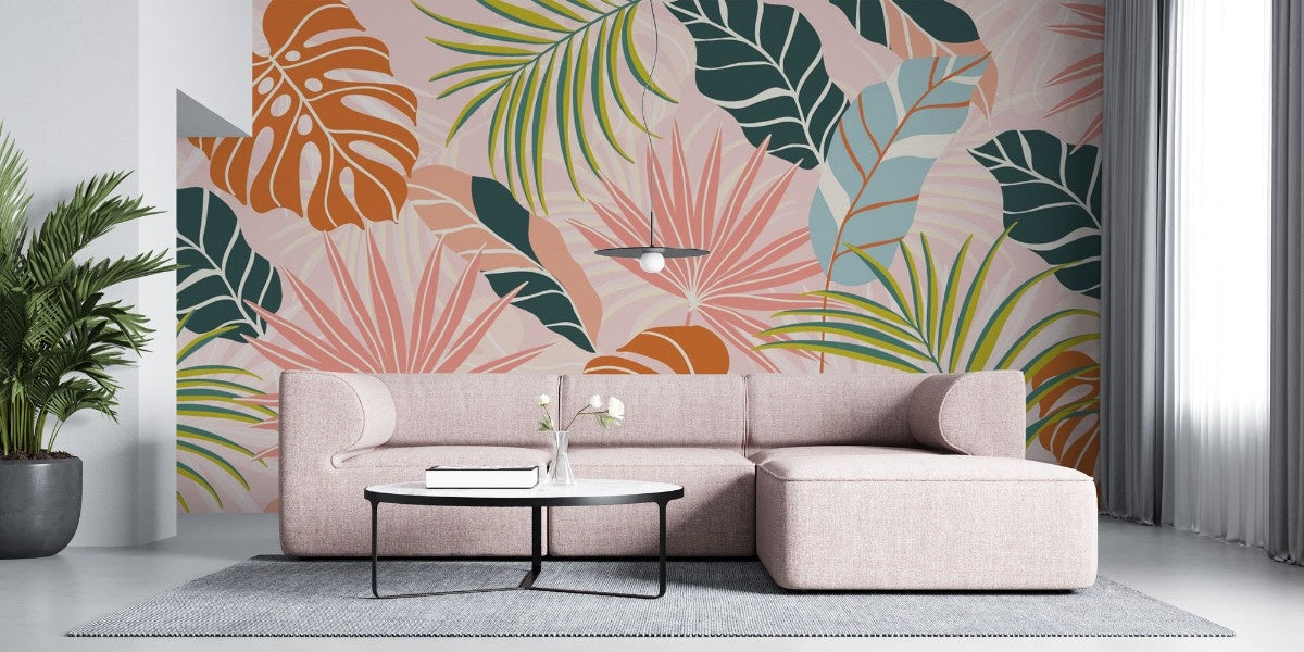 Tapet personalizat bohemian vis tropical luxuriant frunze exotice flori vii evadare relaxanta culoare tropical monstera