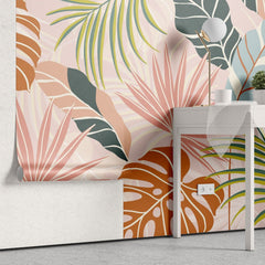 Tapet personalizat bohemian vis tropical luxuriant frunze exotice flori vii evadare relaxanta culoare tropical monstera