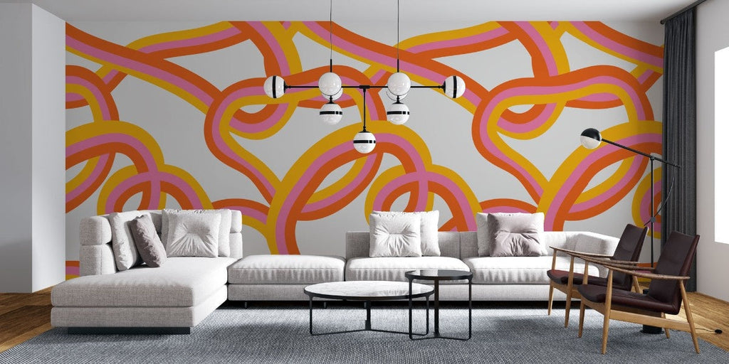 Tapet personalizat bohemian forme intersectate bomboane explozie culori dulci linii jucause atmosfera vesela fantezie candy interwined
