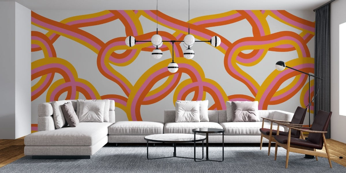Tapet personalizat bohemian forme intersectate bomboane explozie culori dulci linii jucause atmosfera vesela fantezie candy interwined