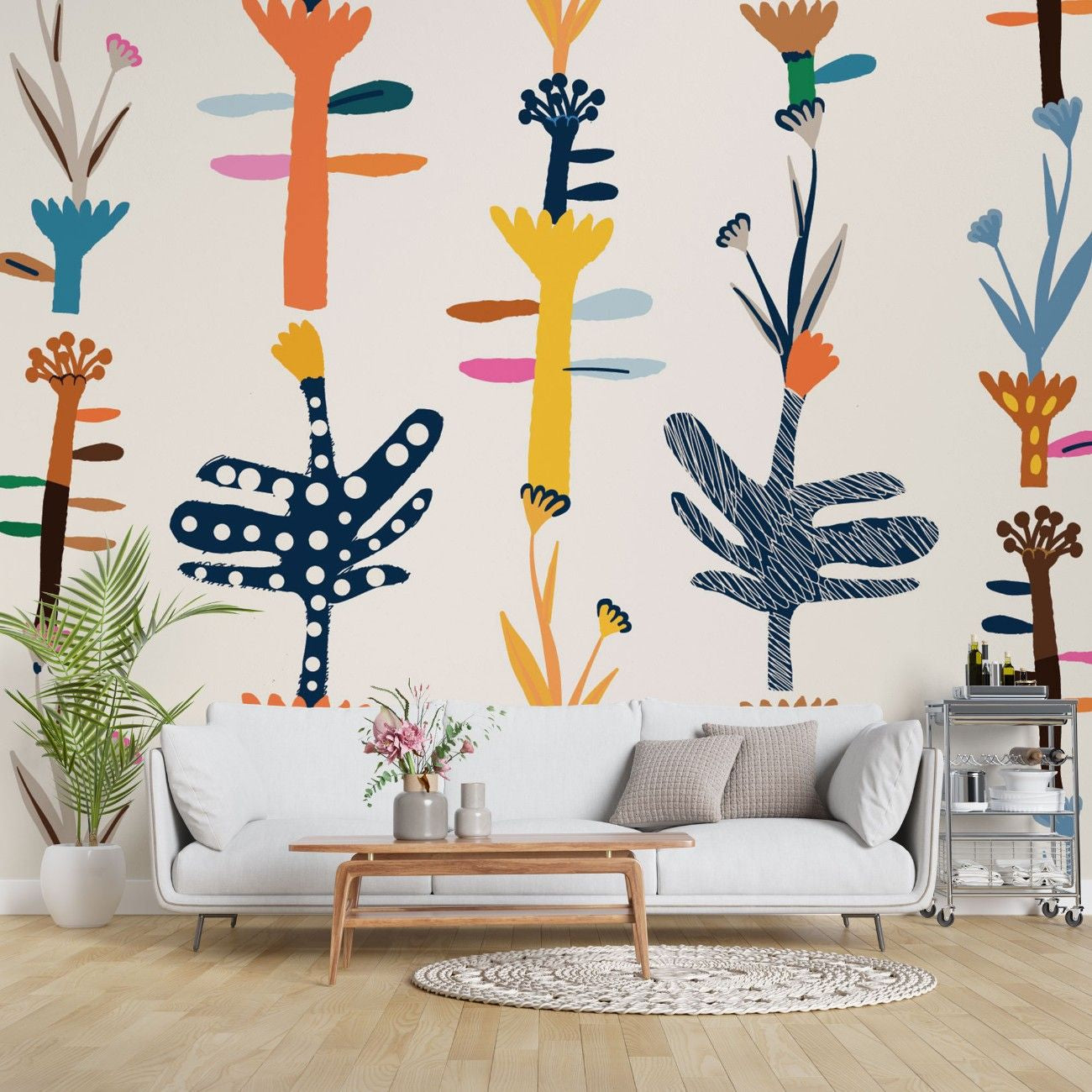Tapet personalizat bohemian jungla funky stil arhitectural linii moderne exuberanta natura spatiu vibrant caracter funky jungle architectural lifestyle