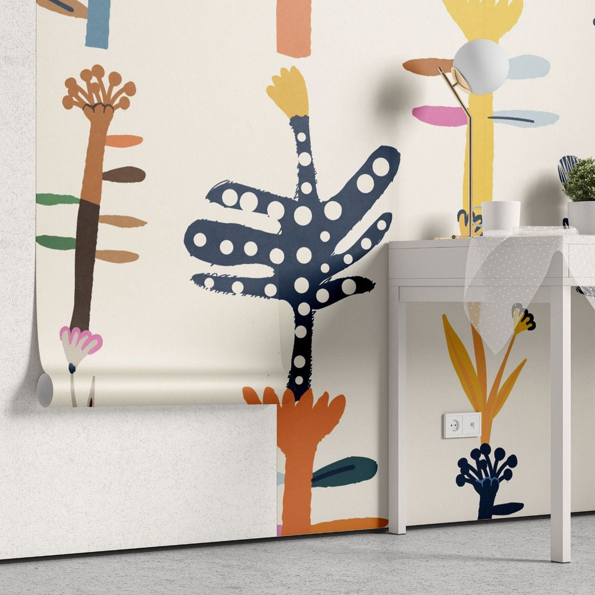 Tapet personalizat bohemian jungla funky stil arhitectural linii moderne exuberanta natura spatiu vibrant caracter funky jungle architectural lifestyle