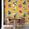Tapet personalizat bohemian fructe retro nostalgie culoare design jucaus farmec bucatarie zona dining retro fruits
