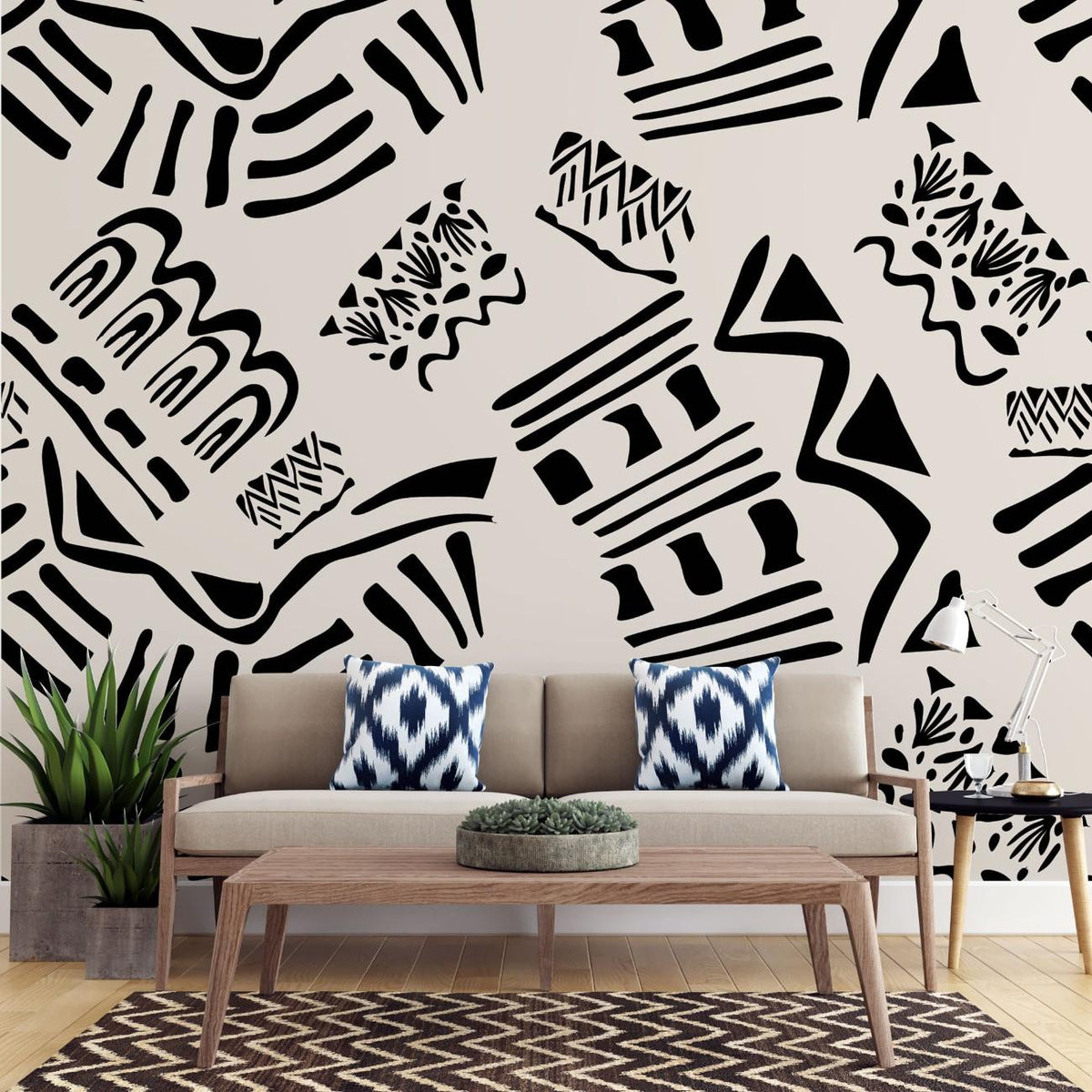 Tapet personalizat bohemian design tribal monocrom eleganta simpla caracter puternic joc contraste subtile monochrome tribal