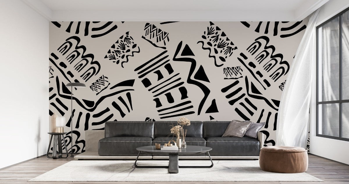 Tapet personalizat bohemian design tribal monocrom eleganta simpla caracter puternic joc contraste subtile monochrome tribal
