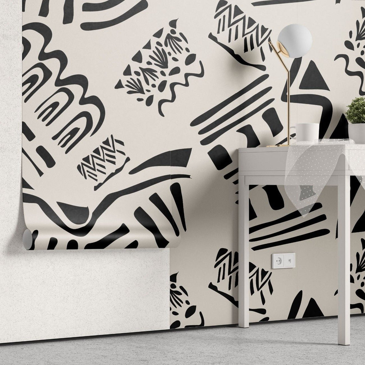 Tapet personalizat bohemian design tribal monocrom eleganta simpla caracter puternic joc contraste subtile monochrome tribal