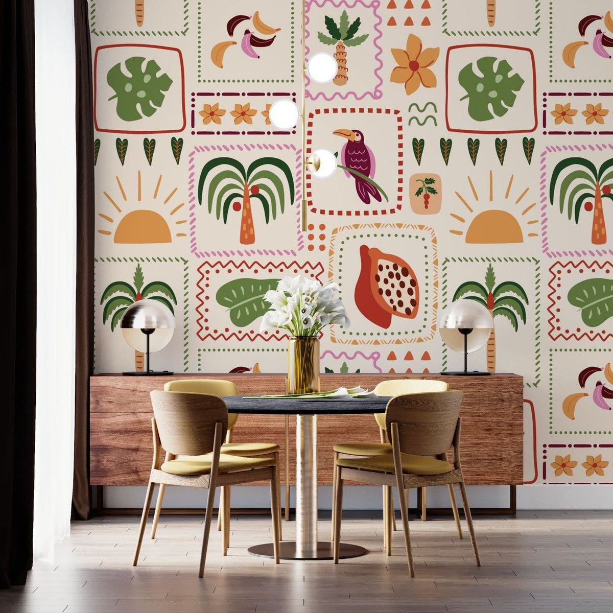 Tapet personalizat bohemian inspiratie tropicala culori exotice dinamism tropical atmosfera vibranta pasiune maracuja