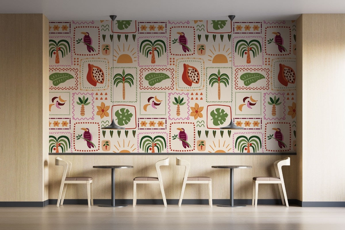 Tapet personalizat bohemian inspiratie tropicala culori exotice dinamism tropical atmosfera vibranta pasiune maracuja