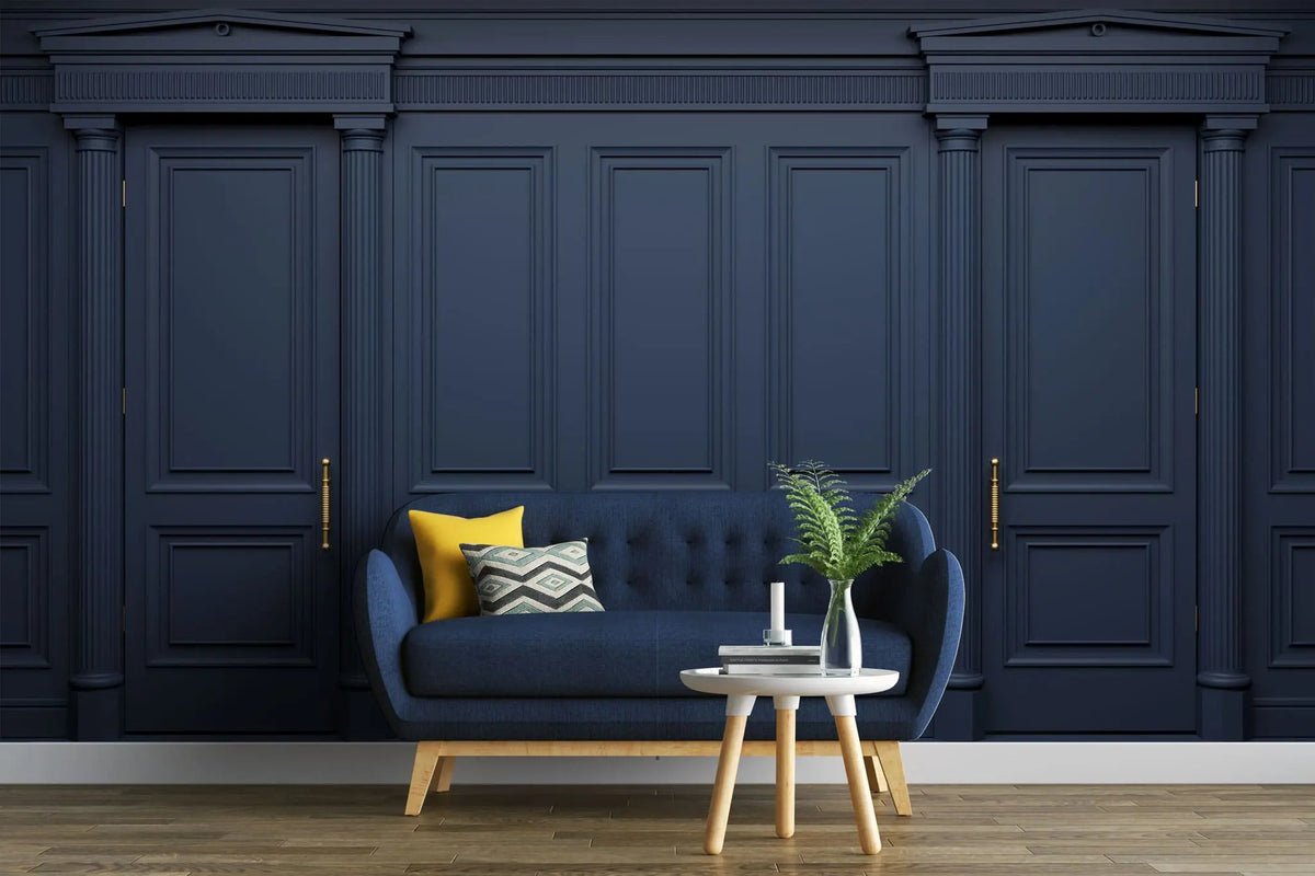 Tapet personalizat arhitectural walls cu ancadramente de perete in nuante de albastru inchis deep blue
