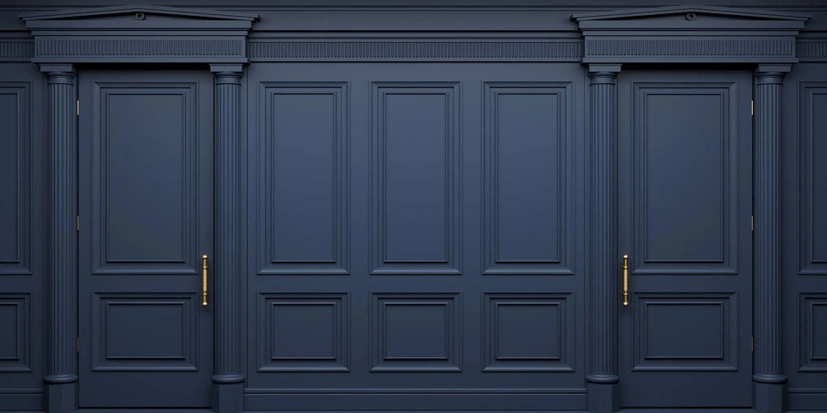 Tapet personalizat arhitectural walls cu ancadramente de perete in nuante de albastru inchis deep blue