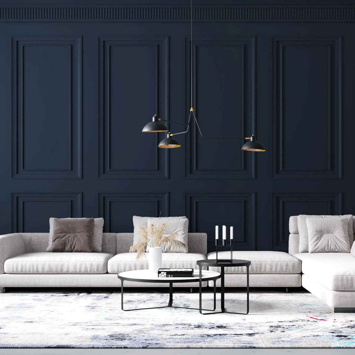 Tapet personalizat arhitectural walls cu ancadramente de perete in nuante de albastru inchis deep dark blue
