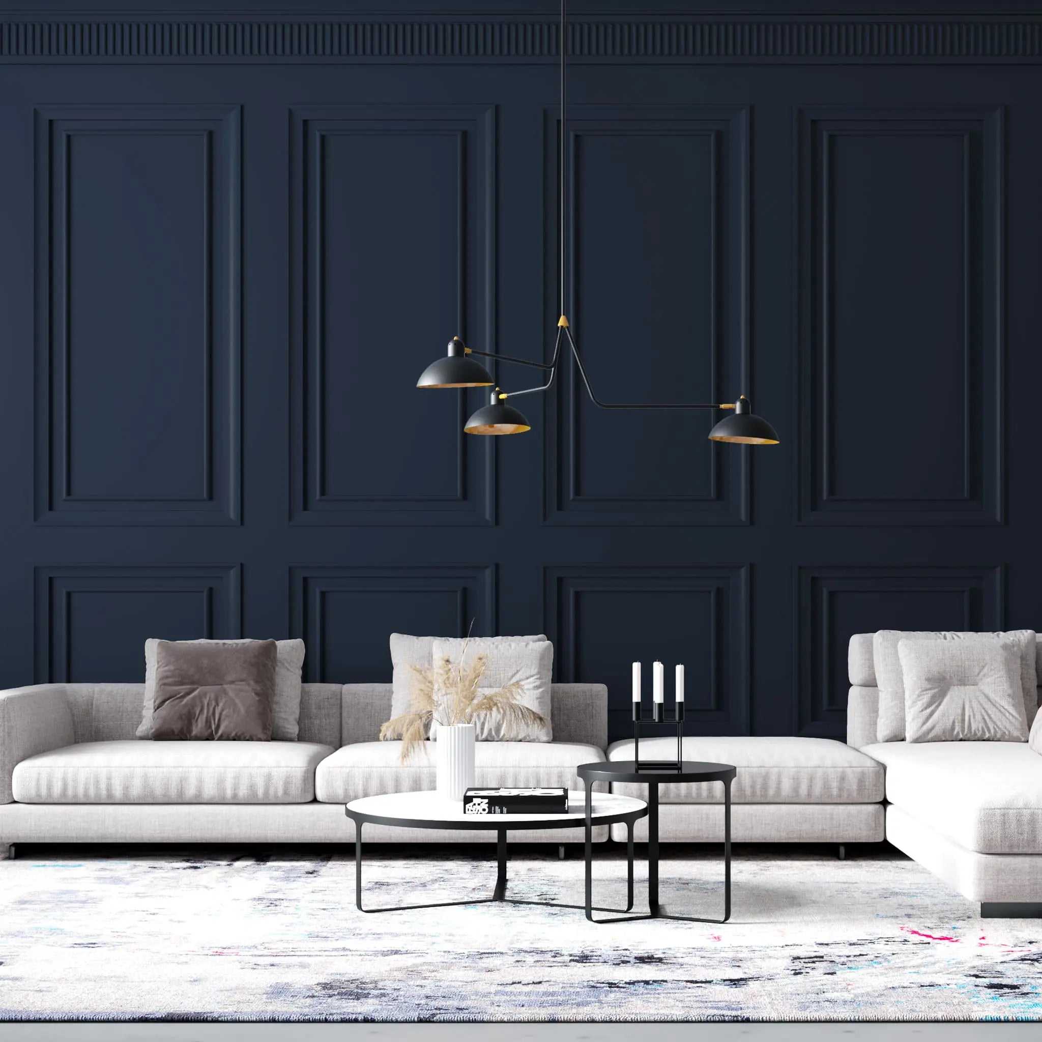 Tapet personalizat arhitectural walls cu ancadramente de perete in nuante de albastru inchis deep dark blue