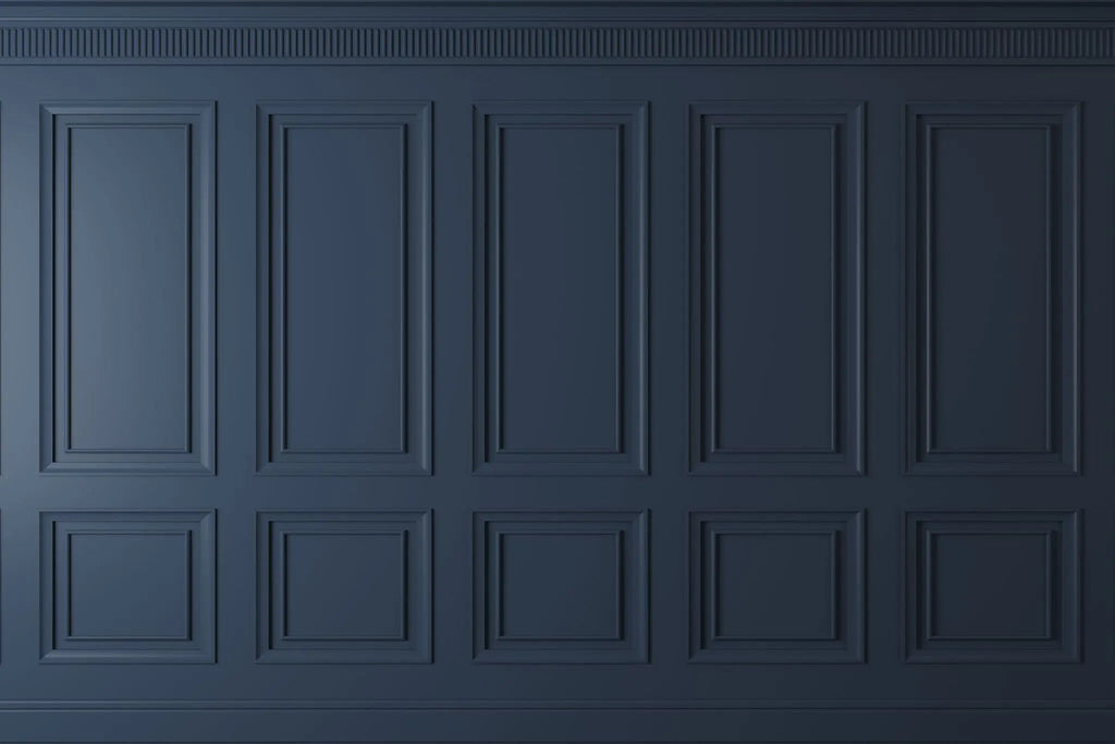 Tapet personalizat arhitectural walls cu ancadramente de perete in nuante de albastru inchis deep dark blue