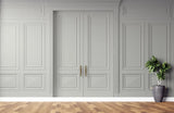 Tapet personalizat arhitectural walls cu ancadramente de perete si usi in nuante de gri deschis light grey doors
