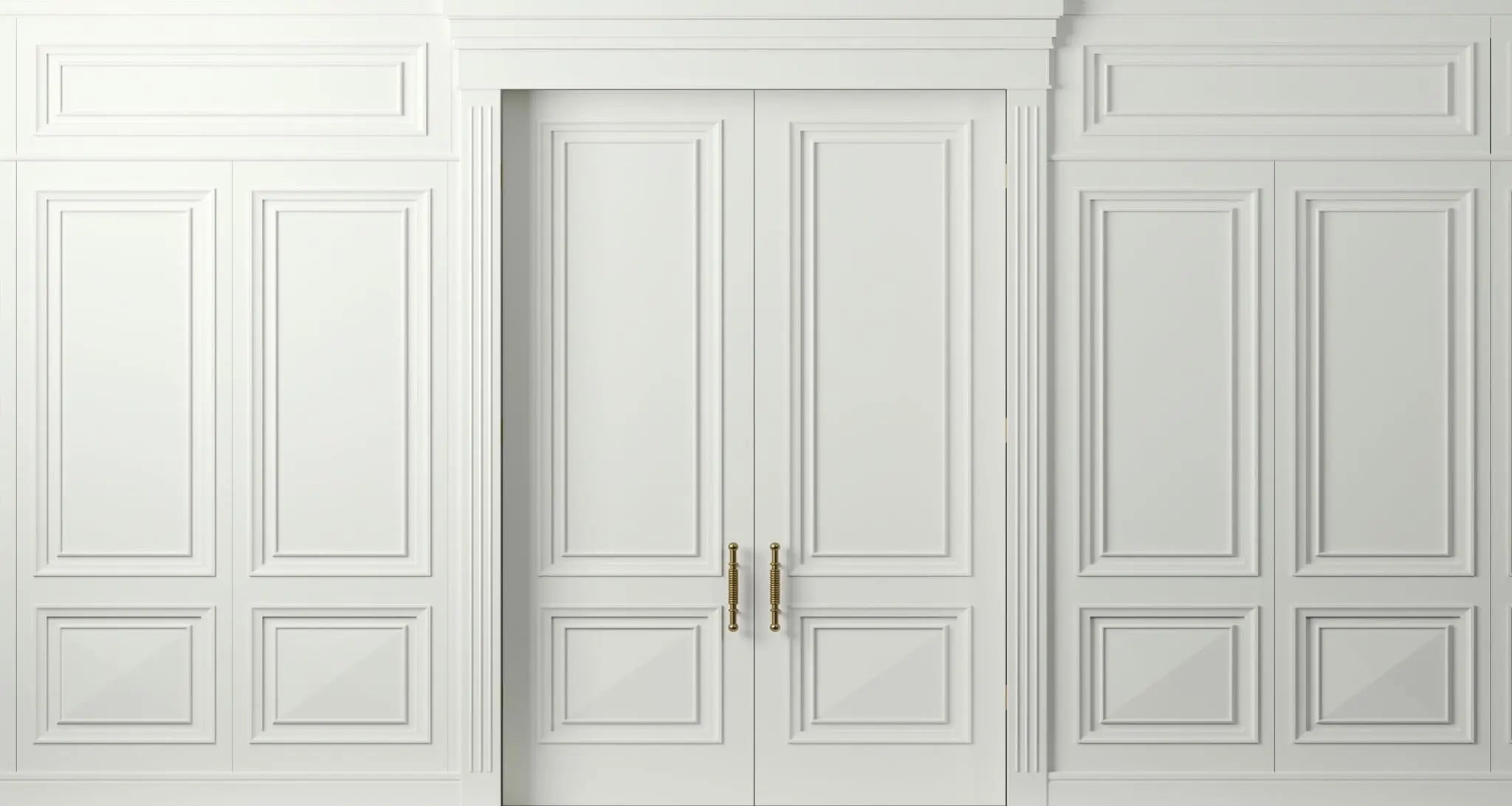 Tapet personalizat arhitectural walls cu ancadramente de perete si usi in nuante de gri deschis light grey doors