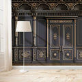 Tapet personalizat arhitectural walls cu ancadramente de perete cu usi si coloane in nunate de negru cu accente aurii golden black