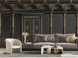 Tapet personalizat arhitectural walls cu ancadramente de perete cu usi si coloane in nunate de negru cu accente aurii golden black