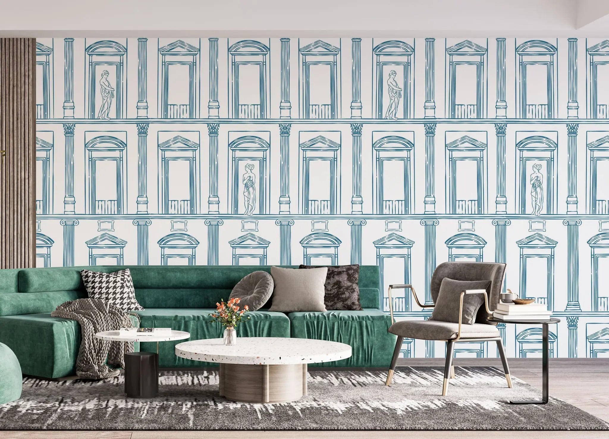 Tapet personalizat arhitectural walls cu ancadramente de perete cu sculpturi ilustrate sketch sculptures