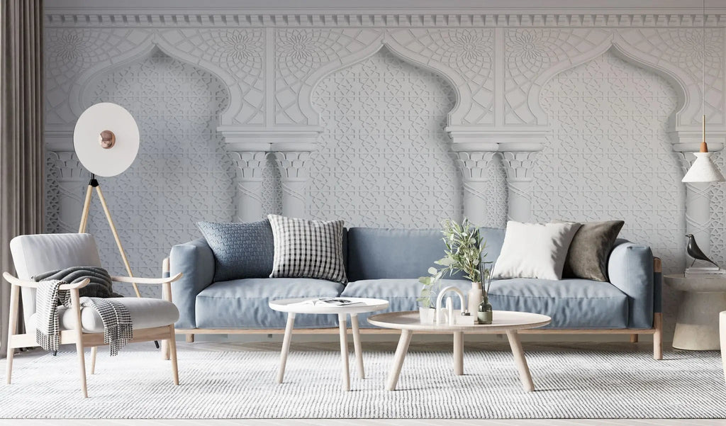 Tapet personalizat arhitectural walls cu arabescuri albe marocane white arabesque