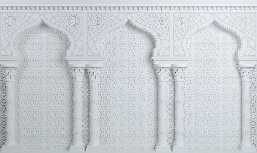 Tapet personalizat arhitectural walls cu arabescuri albe marocane white arabesque