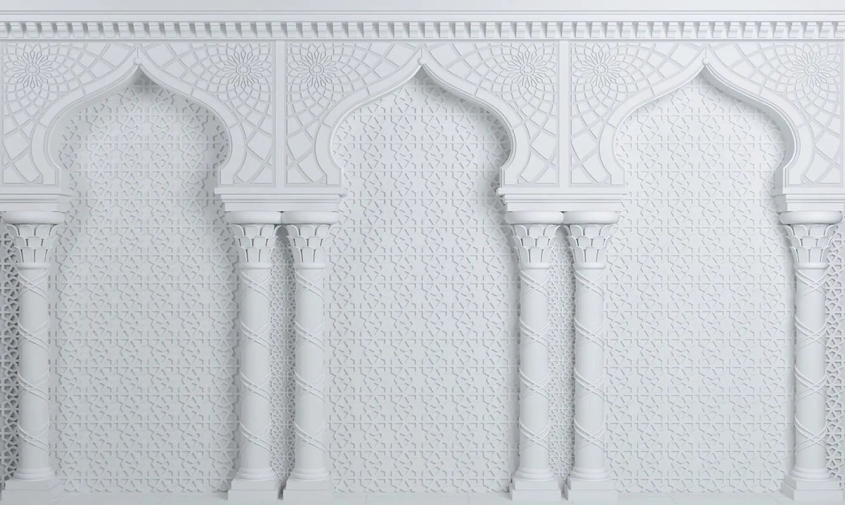 Tapet personalizat arhitectural walls cu arabescuri albe marocane white arabesque